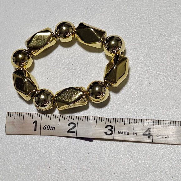 Elegant Gold Tone Nugget Bead Stretch Statement Bracelet Evening Fashion Jewelry - Picture 3 of 3